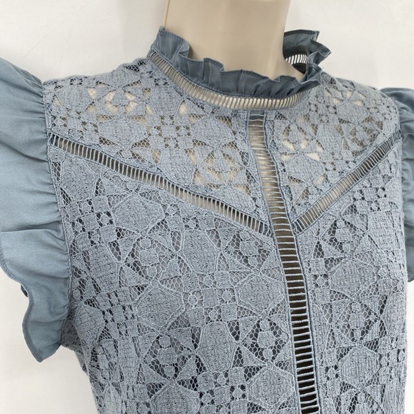 Altar'd State Dress Medium Blue Lace Short Sleeve Mini Fit & Flare BabyDoll - Picture 4 of 9